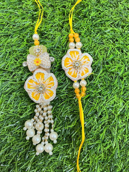 Yellow thread flower butti couple set